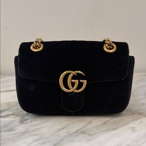 Gucci Black Velvet Crossbody Bag with Gold Accents